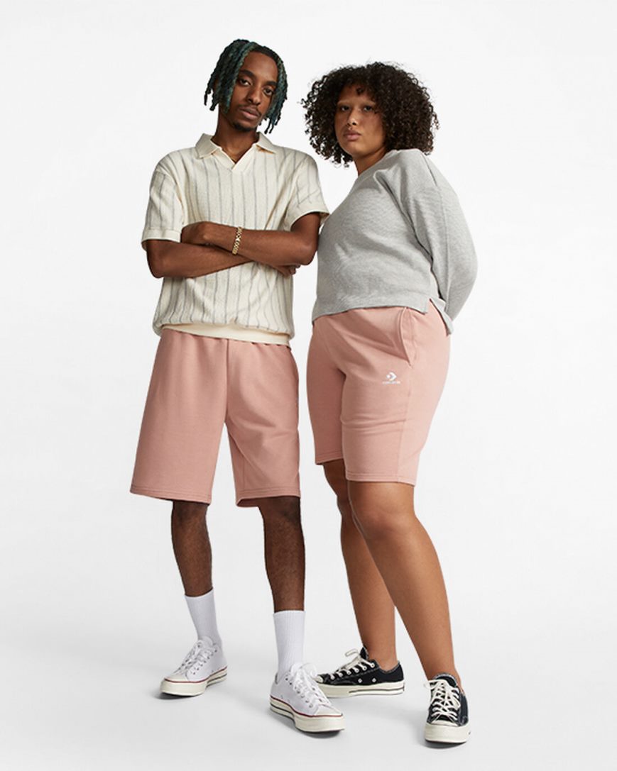 Men's Converse Go-To Embroidered Star Chevron Standard Fit Fleece Shorts Pink | AU C0495O